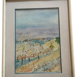 Acquerello incorniciato Viti e mandorli in Provenza firmato-Aquarelle encadrée Vignes et amandiers en Provence signée