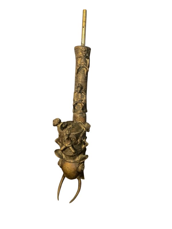 Pipe de cérémonie en bronze Bamoun Cameroun-Pipa cerimoniale in bronzo Bamoun del Camerun