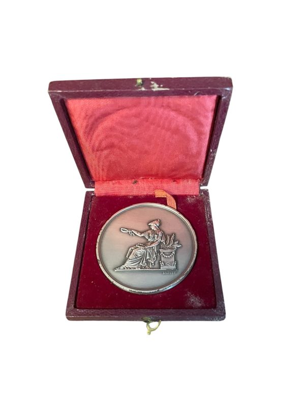 Médaille d'argent de la ligue française de l'enseignement dans son écrin-Medaglia d'argento della Lega francese dell'istruzione nella sua custodia