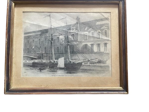 Gravure encadrée Port Saint Nicolas Paris-Incizione incorniciato Port Saint Nicolas Paris - barca sulla Seine (