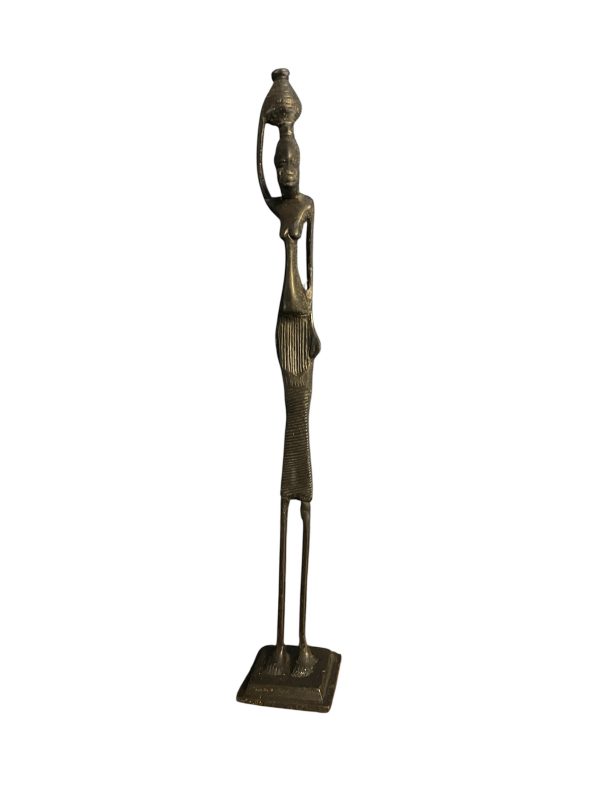 Statuette africaine en bronze Femme portant une jarre-Statuetta africana in bronzo raffigurante una donna che porta un barattolo