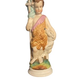 Figurine de Saint Jean Baptiste en biscuit polychrome 19ème siècle-Statuina policroma in biscuit del XIX secolo raffigurante San Giovanni Battista