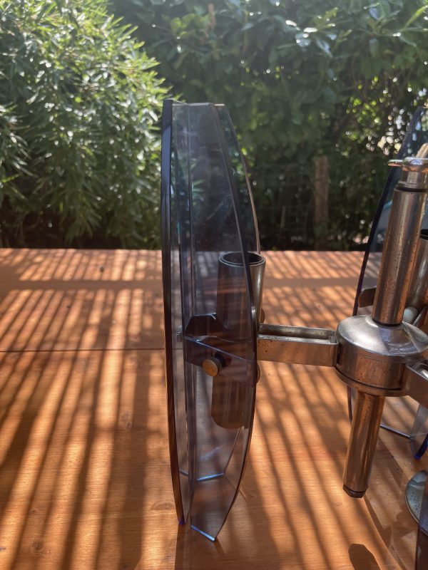 Lustre Vintage Veca , Chrome et Verre fumé bleu années 70 Italie - Lampadario vintage Veca, cromato e vetro fumé blu, anni '70, Italia – Image 3