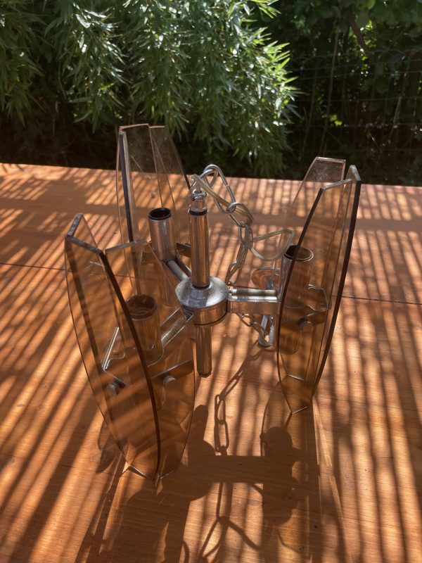 Lustre Vintage Veca , Chrome et Verre fumé années 70 Italie - Lampadario vintage Veca, cromato e vetro fumé, anni '70, Italia – Image 2