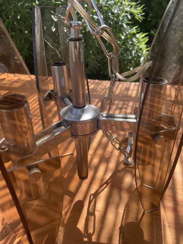 Lustre Vintage Veca , Chrome et Verre fumé années 70 Italie - Lampadario vintage Veca, cromato e vetro fumé, anni '70, Italia – Image 5