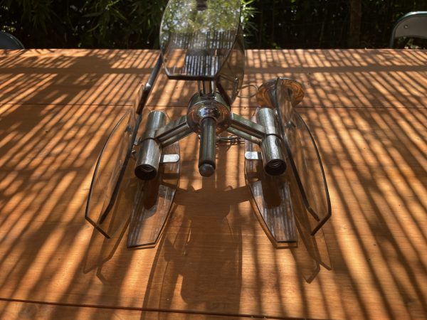 Lustre Vintage Veca , Chrome et Verre fumé années 70 Italie - Lampadario vintage Veca, cromato e vetro fumé, anni '70, Italia – Image 6