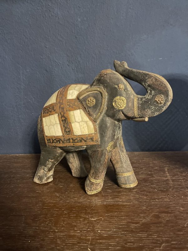 Statue d'éléphant en bois et laiton Royal Big Elephant Ambabari Inde-Statua di elefante in legno e ottone, grande elefante reale Ambabari India – Image 2