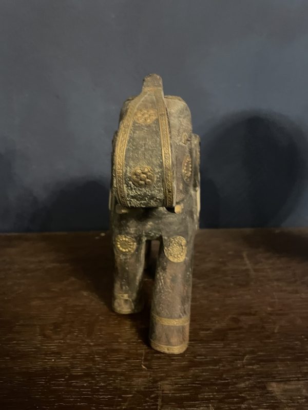 Statue d'éléphant en bois et laiton Royal Big Elephant Ambabari Inde-Statua di elefante in legno e ottone, grande elefante reale Ambabari India – Image 5