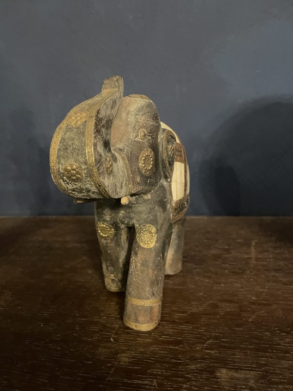 Statue d'éléphant en bois et laiton Royal Big Elephant Ambabari Inde-Statua di elefante in legno e ottone, grande elefante reale Ambabari India – Image 6