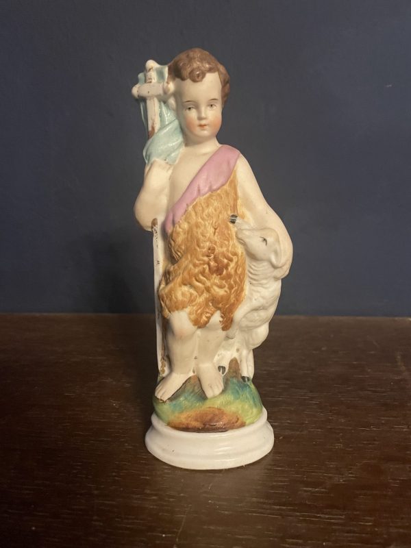 Figurine de Saint Jean Baptiste en biscuit polychrome 19ème siècle-Statuina policroma in biscuit del XIX secolo raffigurante San Giovanni Battista – Image 2