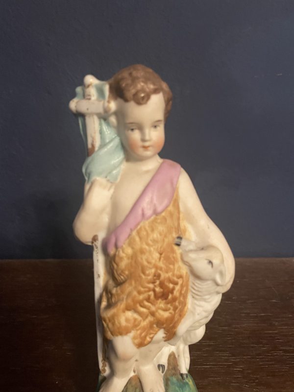 Figurine de Saint Jean Baptiste en biscuit polychrome 19ème siècle-Statuina policroma in biscuit del XIX secolo raffigurante San Giovanni Battista – Image 3