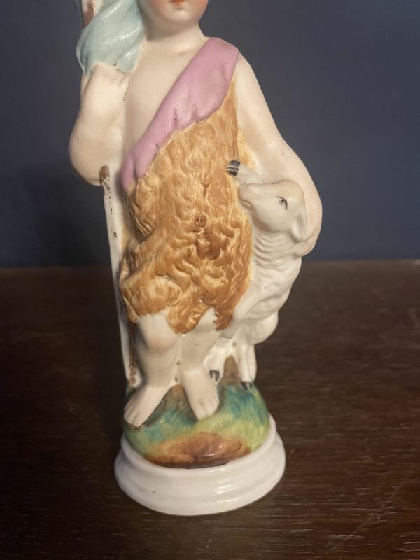 Figurine de Saint Jean Baptiste en biscuit polychrome 19ème siècle-Statuina policroma in biscuit del XIX secolo raffigurante San Giovanni Battista – Image 4