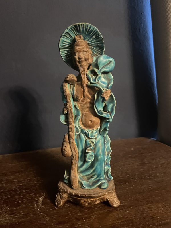 Chine Statuette homme Chine en grès émaillé bleu turquoise-Statuetta cinese di un uomo in gres smaltato blu turchese – Image 2