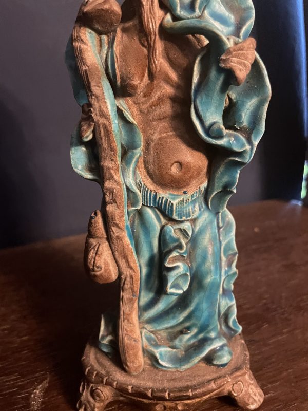 Chine Statuette homme Chine en grès émaillé bleu turquoise-Statuetta cinese di un uomo in gres smaltato blu turchese – Image 9
