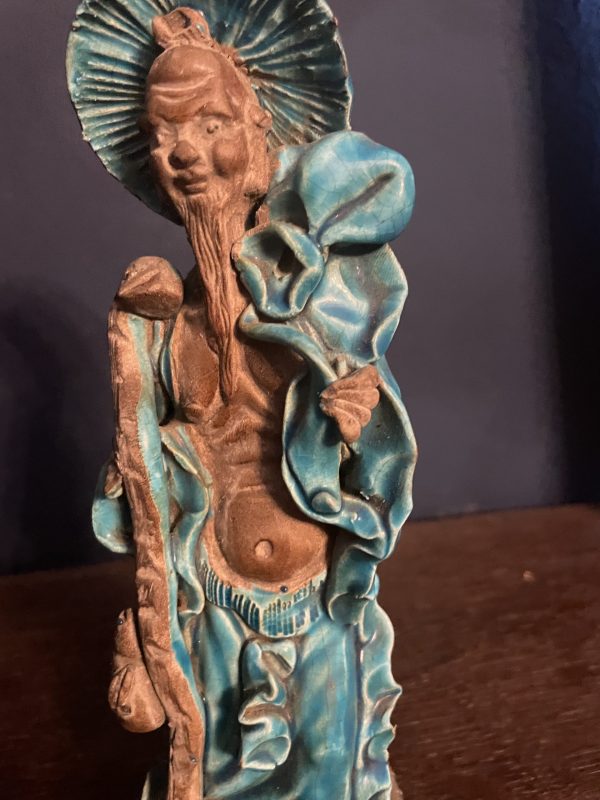 Chine Statuette homme Chine en grès émaillé bleu turquoise-Statuetta cinese di un uomo in gres smaltato blu turchese – Image 7