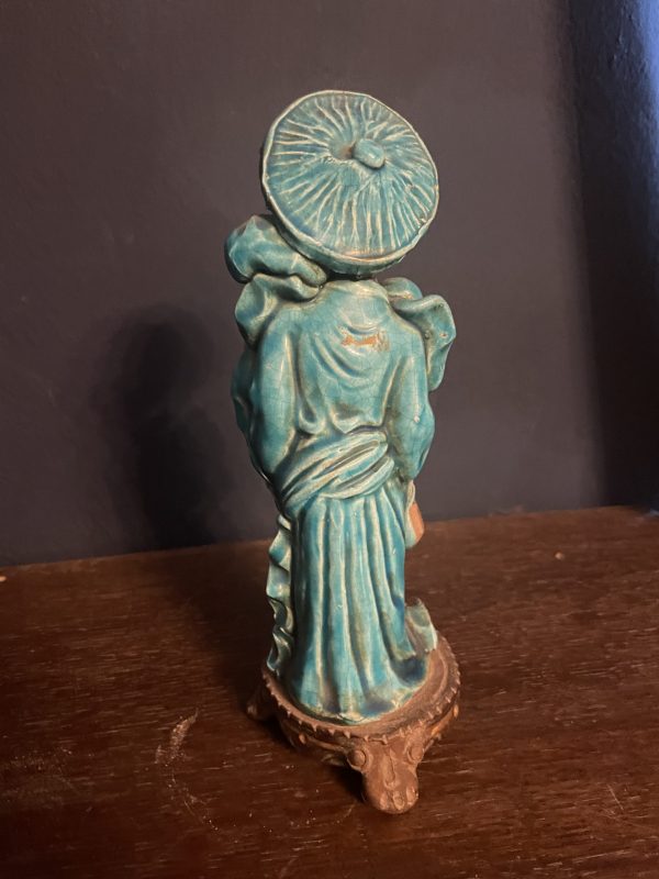Chine Statuette homme Chine en grès émaillé bleu turquoise-Statuetta cinese di un uomo in gres smaltato blu turchese – Image 6