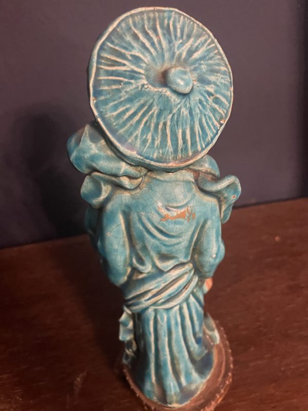Chine Statuette homme Chine en grès émaillé bleu turquoise-Statuetta cinese di un uomo in gres smaltato blu turchese – Image 5