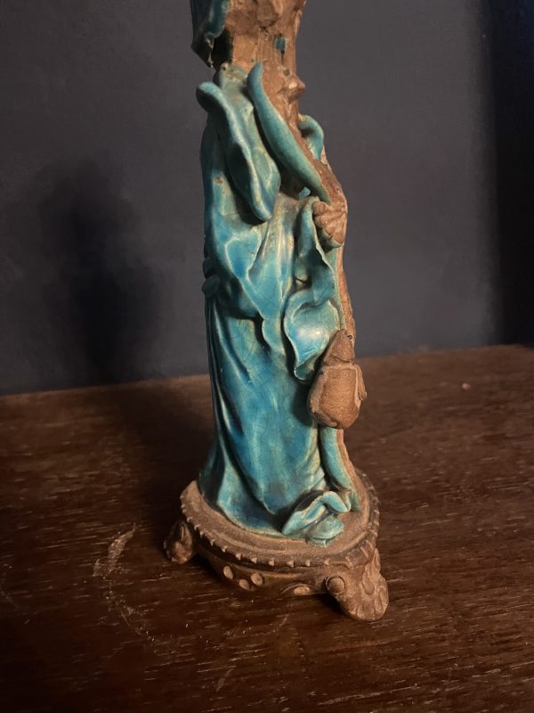 Chine Statuette homme Chine en grès émaillé bleu turquoise-Statuetta cinese di un uomo in gres smaltato blu turchese – Image 3