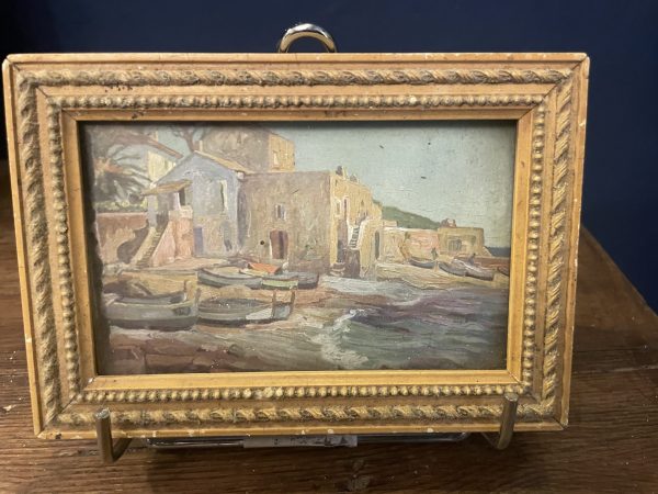 Aquarelle encadrée Port de pêche dans la Méditerranée - Acquerello incorniciato di un porto di pescatori nel Mediterraneo – Image 2