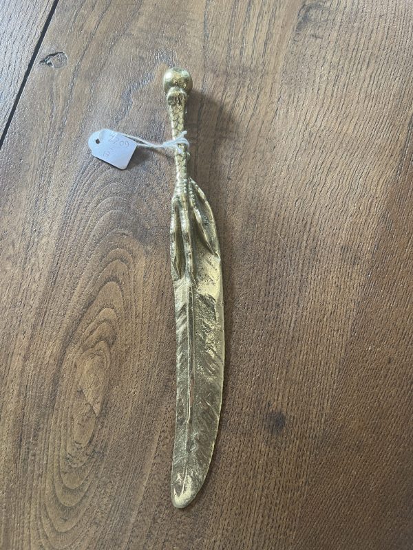 Tagliacarte in bronzo con piuma e zampa di gallina-Ouvre lettre bronze plume et patte de poulet – Image 2