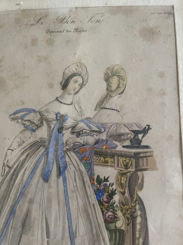 Incisione incorniciata di moda parigina del XIX secolo-Gravure de mode parisienne encadrée 19ème siècle – Image 3