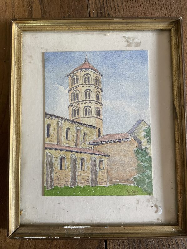 Acquerello incorniciato Anzy le Duc Francia-Aquarelle encadrée Anzy le Duc France – Image 2