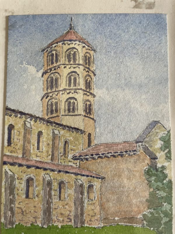Acquerello incorniciato Anzy le Duc Francia-Aquarelle encadrée Anzy le Duc France – Image 3