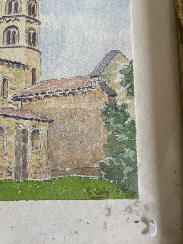 Acquerello incorniciato Anzy le Duc Francia-Aquarelle encadrée Anzy le Duc France – Image 5