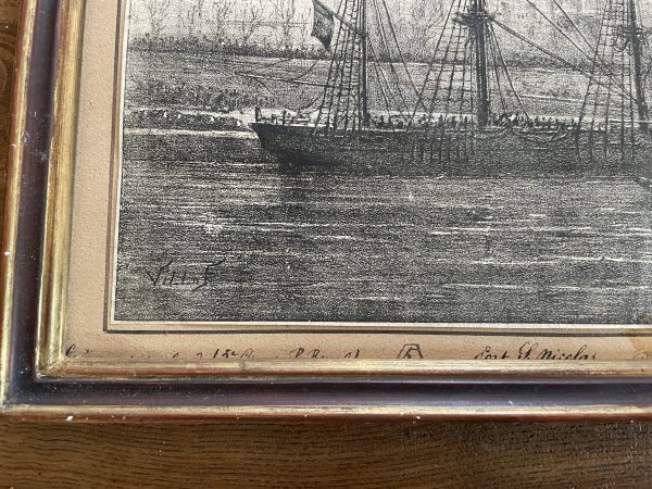 Gravure encadrée Port Saint Nicolas Paris-Incisione incorniciato Port Saint Nicolas Paris - barca sulla Seine – Image 6