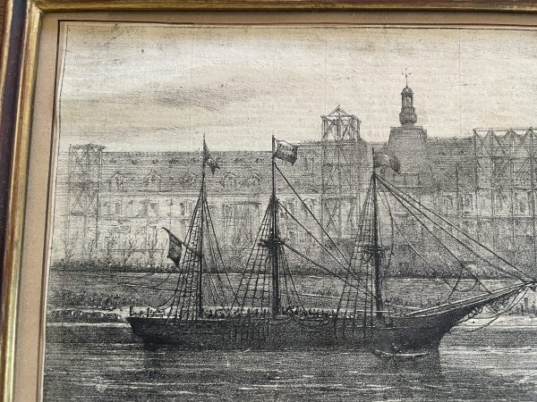 Gravure encadrée Port Saint Nicolas Paris-Incisione incorniciato Port Saint Nicolas Paris - barca sulla Seine – Image 2