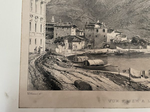 Stampa incorniciata Vista del Lago Maggiore di Lugano-Gravure encadrée Vue de Lugano Lac Majeur – Image 3