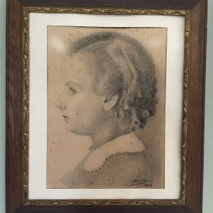 Disegno incorniciato Ritratto di una giovane ragazza firmato datato 1943-Dessin encadrée Portrait de jeune fille signé daté 1943
