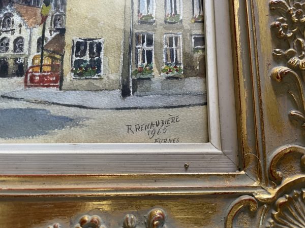 Acquerello incorniciato "Vista di Furnes" 1965-Aquarelle encadrée "Vue de Furnes" 1965 – Image 2
