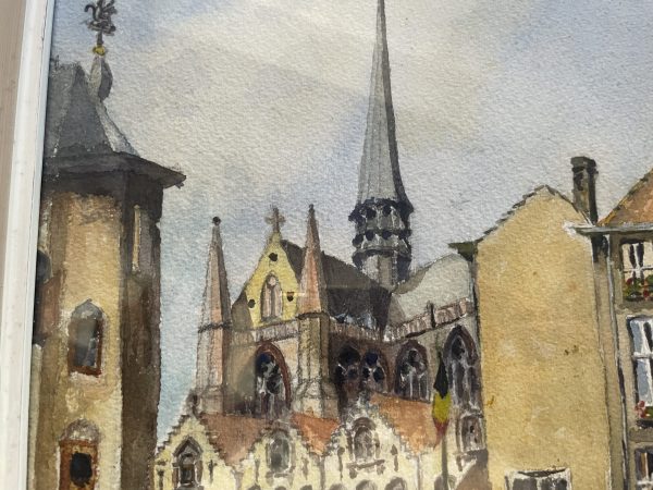 Acquerello incorniciato "Vista di Furnes" 1965-Aquarelle encadrée "Vue de Furnes" 1965 – Image 7