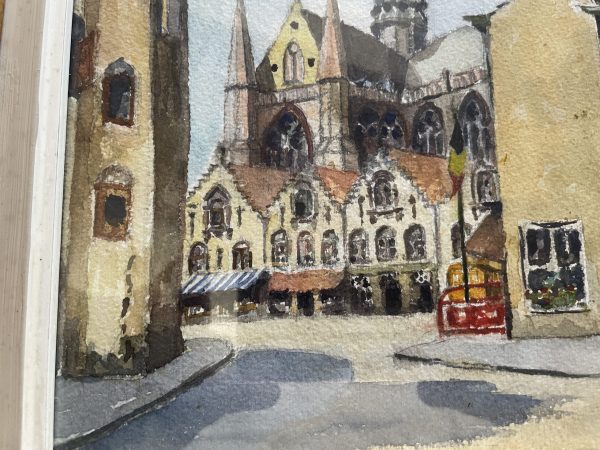 Acquerello incorniciato "Vista di Furnes" 1965-Aquarelle encadrée "Vue de Furnes" 1965 – Image 9