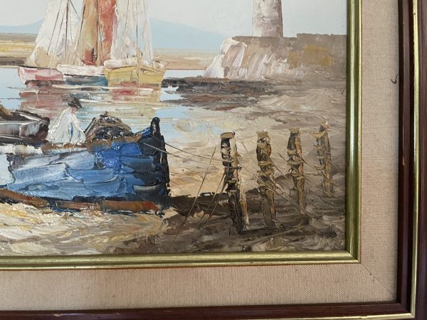 Olio su tela Barche da pesca in una baia-Huile sur toile Bâteaux de pecheurs dans une baie – Image 4