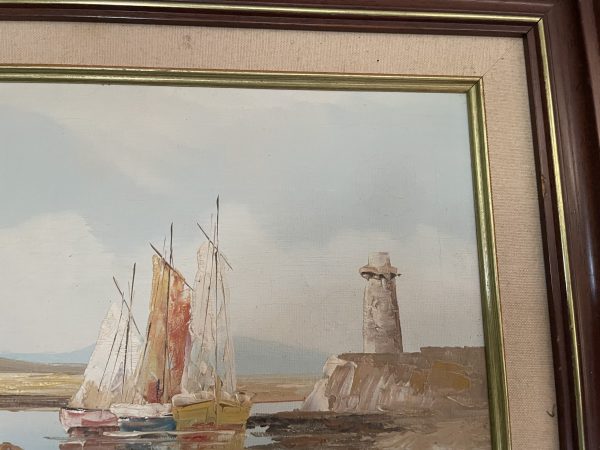 Olio su tela Barche da pesca in una baia-Huile sur toile Bâteaux de pecheurs dans une baie – Image 5