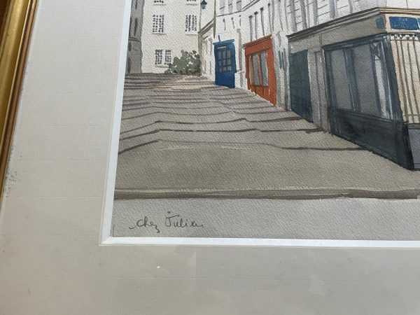 Acquerello incorniciato firmato Chez Julien Paris-Aquarelle encadrée signée Chez Julien Paris – Image 5