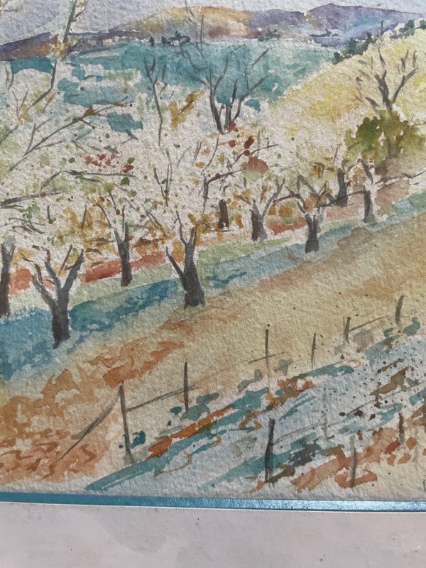 Acquerello incorniciato Viti e mandorli in Provenza firmato-Aquarelle encadrée Vignes et amandiers en Provence signée – Image 4