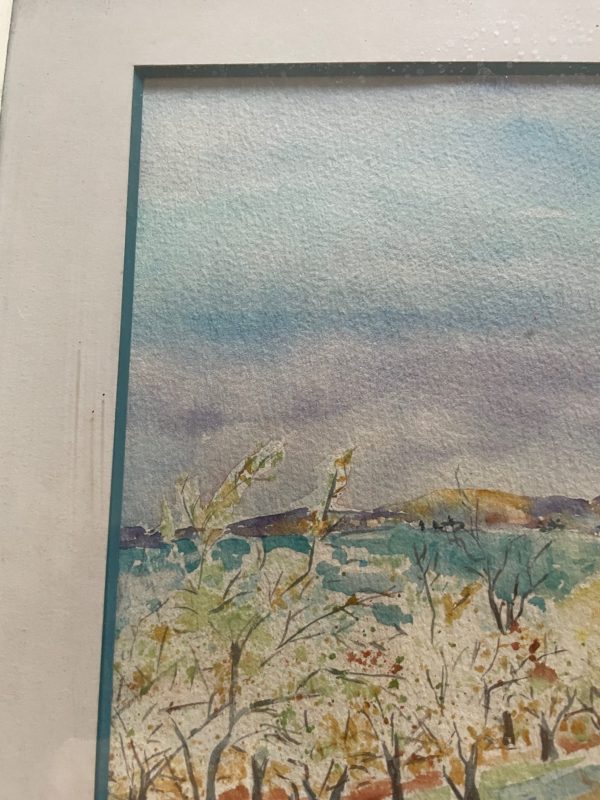 Acquerello incorniciato Viti e mandorli in Provenza firmato-Aquarelle encadrée Vignes et amandiers en Provence signée – Image 7