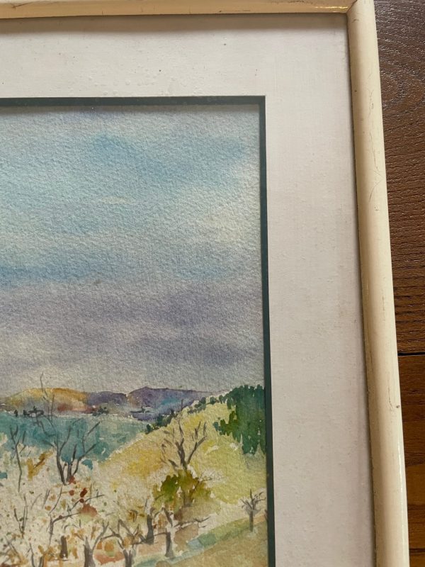 Acquerello incorniciato Viti e mandorli in Provenza firmato-Aquarelle encadrée Vignes et amandiers en Provence signée – Image 6