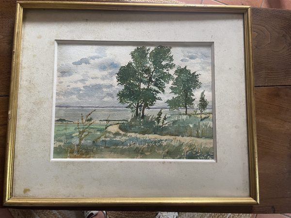 Aquarelle encadrée signée Baie de Somme au Cap Hornu-Acquerello incorniciato firmato Baie de Somme a Cap Hornu – Image 8