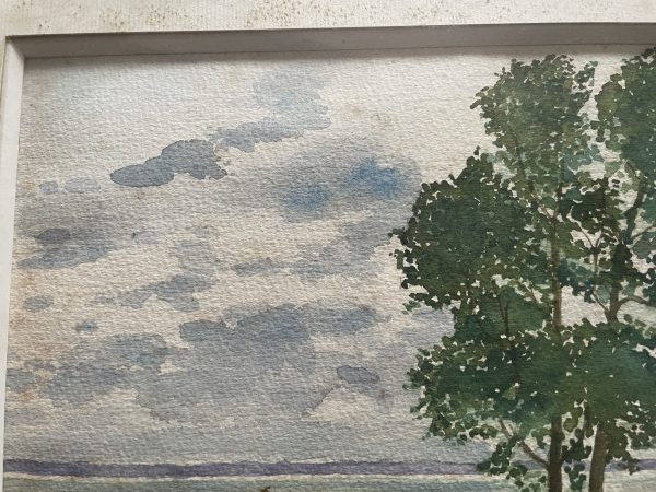 Aquarelle encadrée signée Baie de Somme au Cap Hornu-Acquerello incorniciato firmato Baie de Somme a Cap Hornu – Image 3