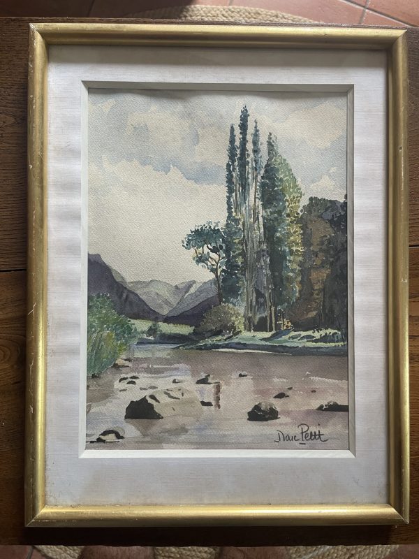 Acquerello incorniciato e firmato Paesaggio montano-Aquarelle encadrée signée Paysage de montagne – Image 9