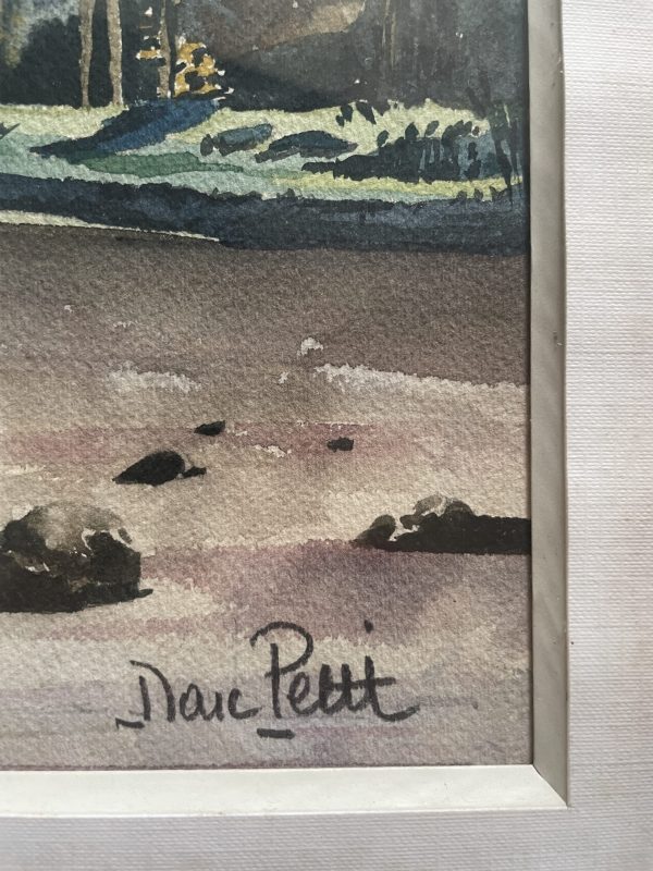 Acquerello incorniciato e firmato Paesaggio montano-Aquarelle encadrée signée Paysage de montagne – Image 2