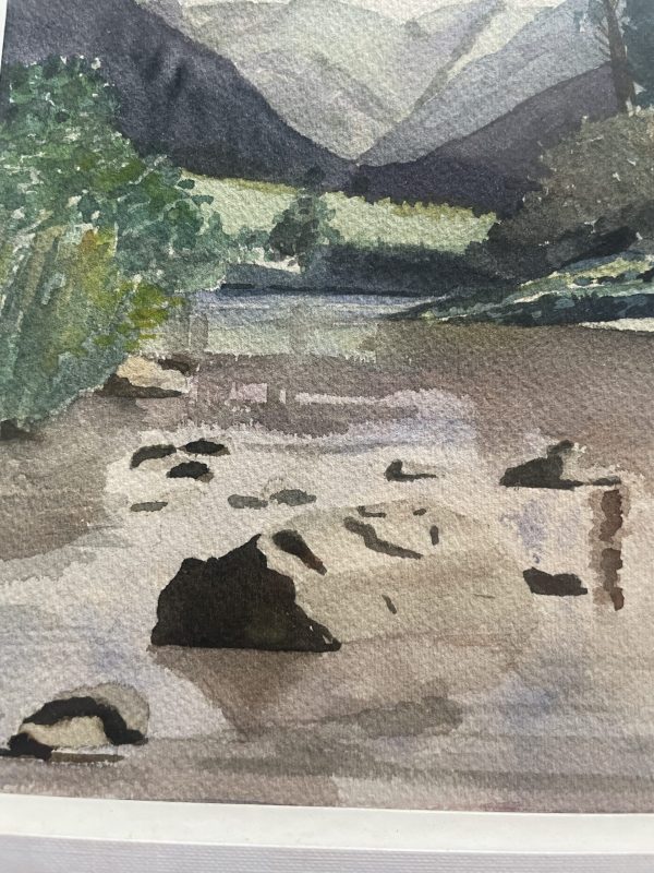 Acquerello incorniciato e firmato Paesaggio montano-Aquarelle encadrée signée Paysage de montagne – Image 3