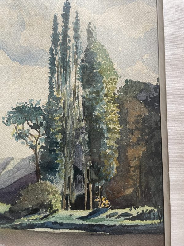 Acquerello incorniciato e firmato Paesaggio montano-Aquarelle encadrée signée Paysage de montagne – Image 4