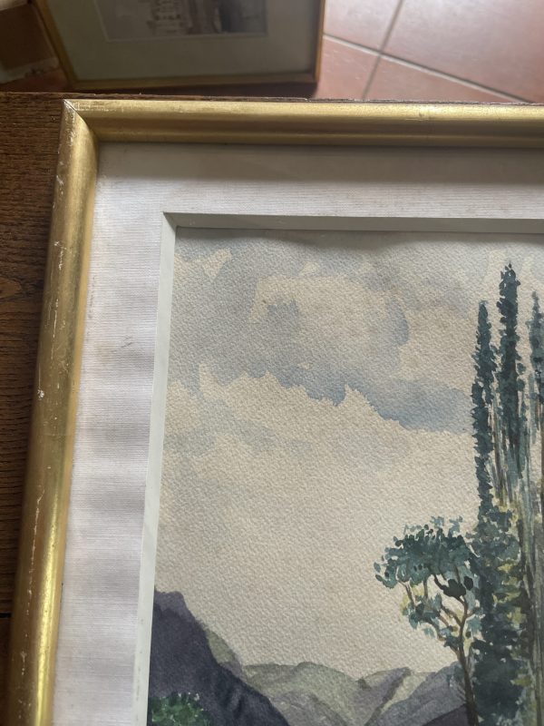 Acquerello incorniciato e firmato Paesaggio montano-Aquarelle encadrée signée Paysage de montagne – Image 5