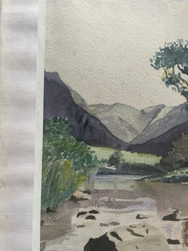 Acquerello incorniciato e firmato Paesaggio montano-Aquarelle encadrée signée Paysage de montagne – Image 6