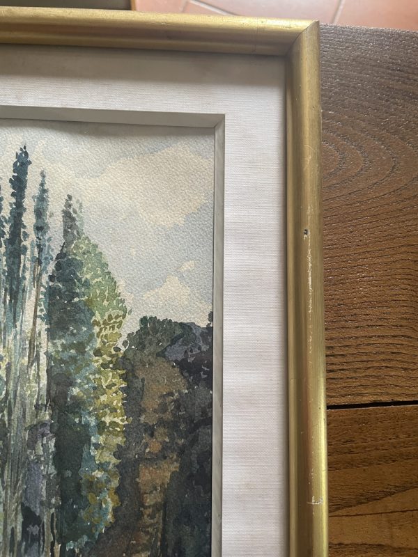 Acquerello incorniciato e firmato Paesaggio montano-Aquarelle encadrée signée Paysage de montagne – Image 7